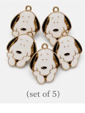 (Set of 5) Mascot Snoopy Dog Enamel Pendant Necklace Charm DIY Jewelry Accessory